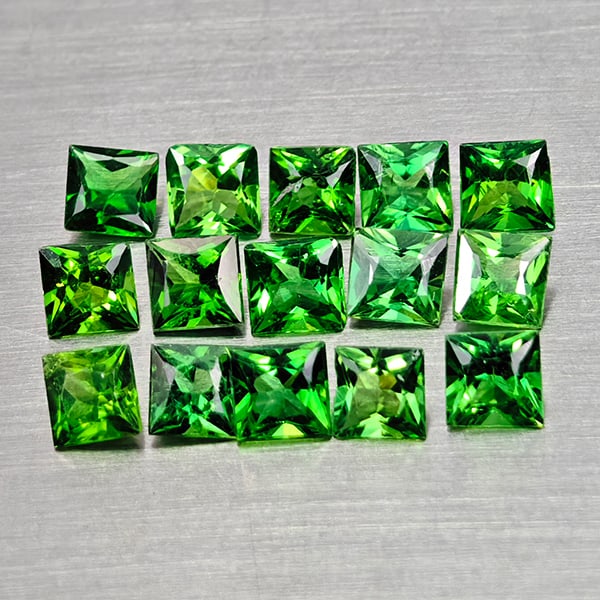 Natural Green Chome Tourmaline 0.97 Ct. 15 Pcs. Square Princess Cut 2.5 Mm Gemstone From Nigeria (1 of 3)