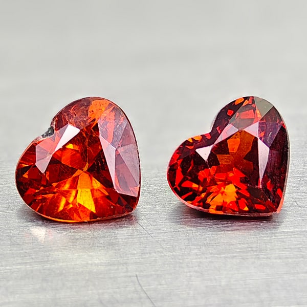 Natural Orange Spessartine Garnet 1.93 Ct. 2 Pcs Heart Shape 6.1 x 5.4  Mm Gemstones From Nigeria (1 of 3)