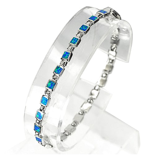 925 Sterling Silver Bracelet Jewelry with Created Multi color Blue Opal Length 6.5 Inch. 7.77 Grams (1 of 3)