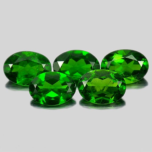 Natural Green Chrome Diopside 3.94 Ct. 5 Pcs. Oval Shape 6.9 x 5 Mm. Gemstone Unheated (1 of 3)