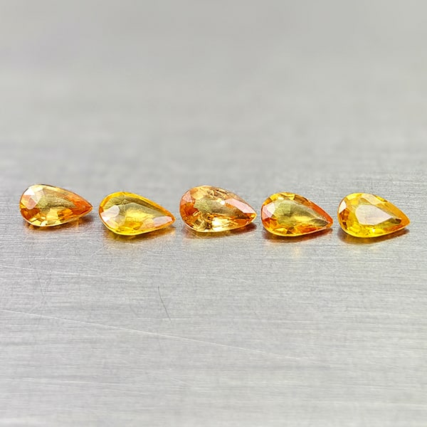 Natural Orange Yellow Songea Sapphire 1.06 Ct. 5 Pcs Pear Shape 5.1 Mm Gemstones From Tanzania (1 of 3)
