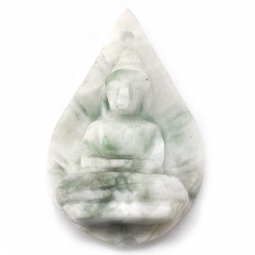 Natural White Green Jade Buddha Carving Pendant 33.63 Ct. Size 35 x 22 Mm.: Product ID: 819812008 Product Name: Natural Jade Weight: 33.63 CT. Size: 35 x 22 x 8 MM. Shape: Buddha Carving Color: Green Clarity:Opaque Luster: Good Gems Origin: Thailand Treatment: Unheated Crysta