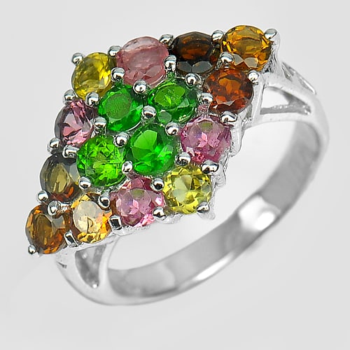 925 Sterling Silver Ring Size 8 Natural Gemstones Multi-Color Tourmaline 5.05 G. (1 of 3)