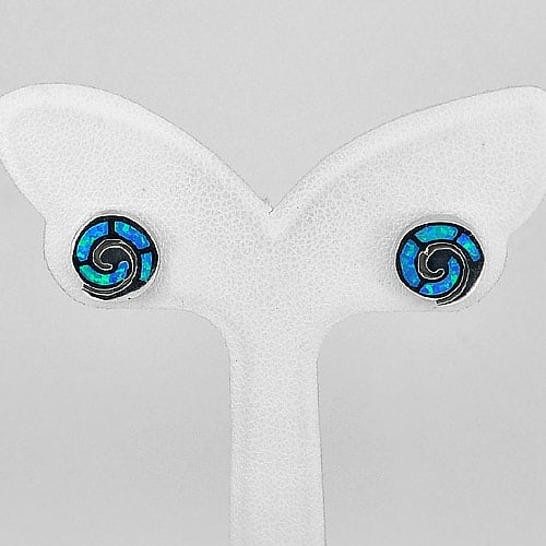 925 Sterling Silver Stud Earrings Multi Color Blue Created Opal Spiral 2.60 G. (1 of 3)