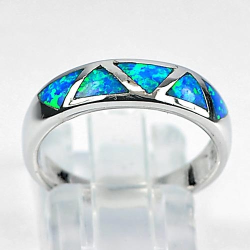 925 Sterling Silver Jewelry Ring Multi Color Blue Created Opal 3.65 G. Size 7 (1 of 3)