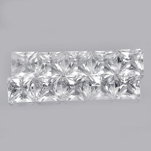 Natural White Topaz 3.84 Ct. 10 Pcs Square Princess Cut 3.9 Mm. Gemstones From Brazil (1 of 3)