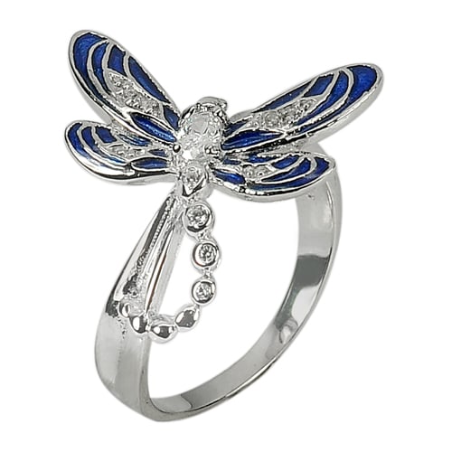 4.96 Grams Nice Blue Dragonfly Design Real 925 Sterling Silver Ring Size 9 (1 of 3)