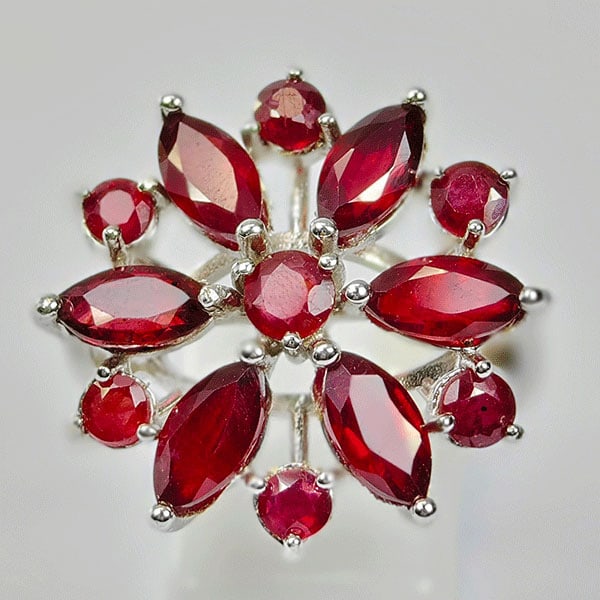 Natural Ruby Mix Shape With Real 925 Sterling Silver Jewelry 6.28 Grams Ring Size 8 (1 of 3)