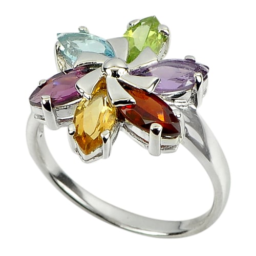 Natural Garnet Amethys Peridot Topaz Citrine 925 Sterling Silver Ring Size 8 (1 of 3)