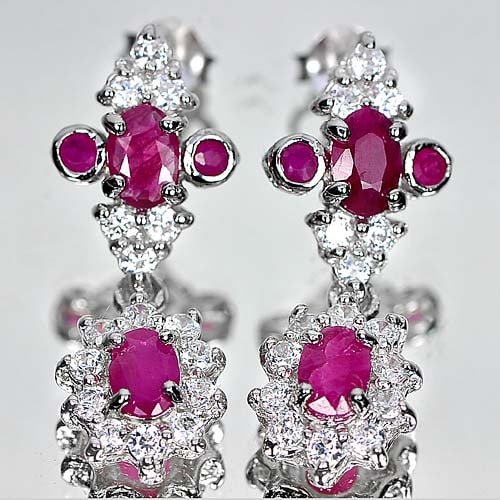 Natural Gems Purplish Pink Ruby and CZ 925 Sterling Silver Jewelry Earrings 4.59 G. (1 of 3)