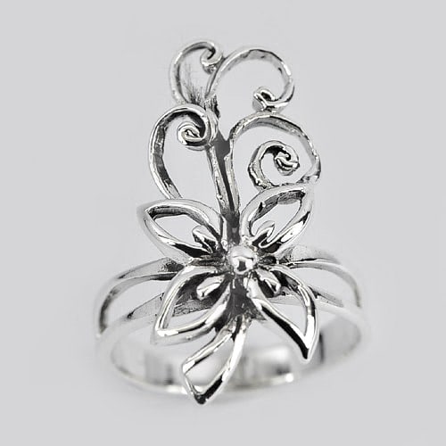 925 Sterling Silver Jewelrys Flower Ring Size 7 Modern Design 3.88 Gram (1 of 3)