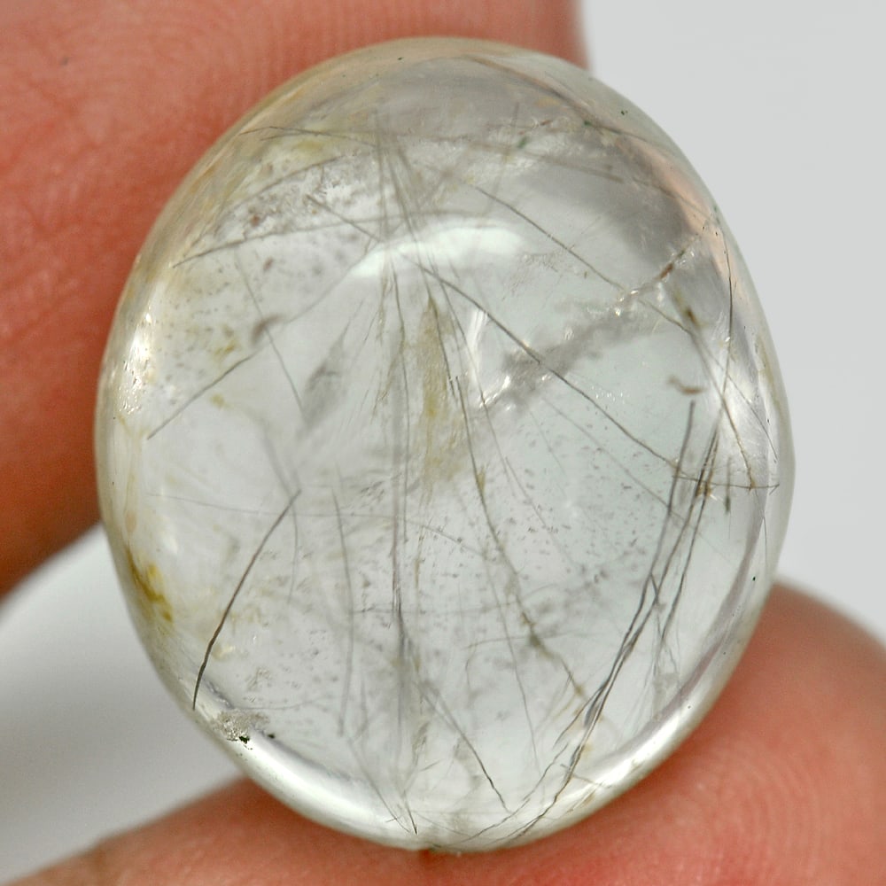 Natural White Black Rutilated Quartz 34.40 Ct. Oval Cabochon 22 x 18.8 Mm. Gemstone From Thailand (1 of 3)