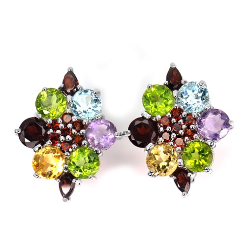 Natural Peridot Garnet Topaz Citrine 925 Sterling Silver Earrings Jewelry 11.64 G. (1 of 3)