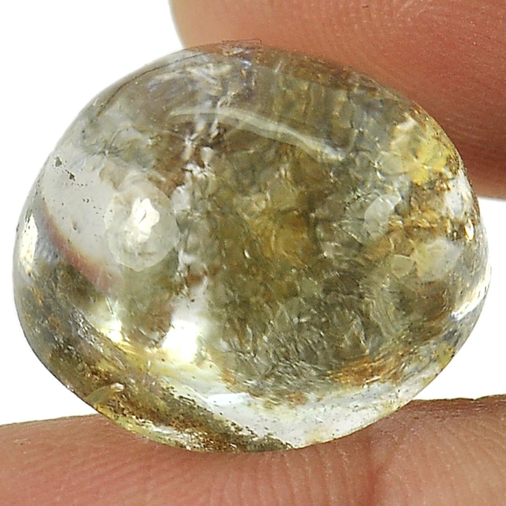 Moss Brown White Quartz 18.35 Ct. Oval Cabochon Shape 16.7 x 15.3 Mm. Natural Gemstone From Thailand (1 of 3)