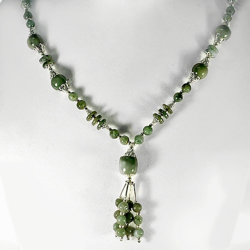 Natural Green Jade Bead Nickel Necklace Length 17 Inch. 425.00 Ct.: Product ID: 819810377 Product Name: Natural Jade Weight: 425.00 CT. Size: Lenght 17 Inch. MM. Shape: Mix Shape Color: Green Clarity:Opaque Luster: Good Gems Origin: Thailand Treatment: Unheated Crysta