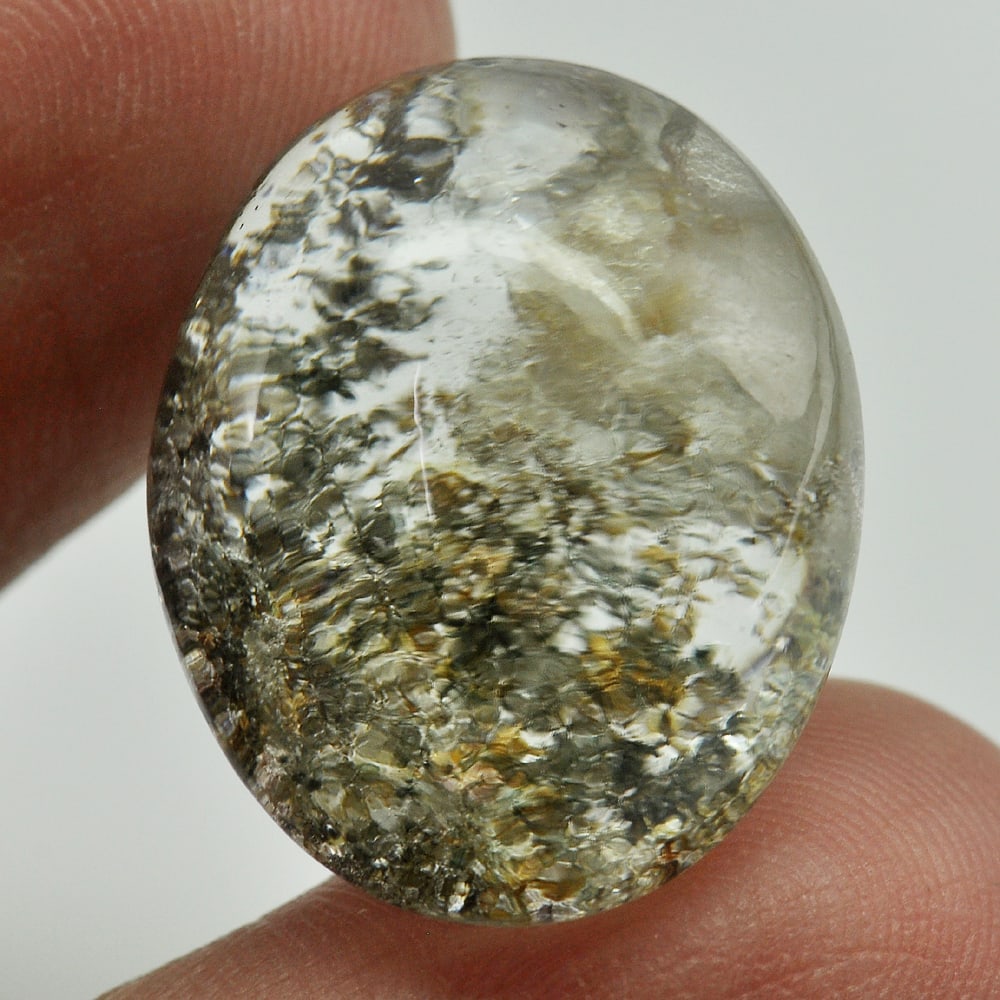 Natural Moss Quartz 29.78 Ct. Oval Cabochon Shape 22 x 17.5 Mm  Gemstone Unheated (1 of 3)
