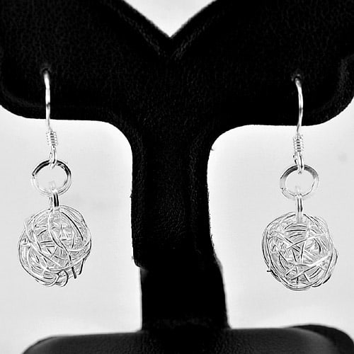925 Sterling Silver Earrings Jewelry Modern Design rattan Ball 2.78 Grams (1 of 3)