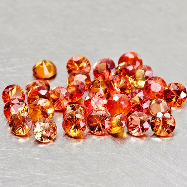 Natural Orange Red Songea Sapphire 2.29 Ct. 30 Pcs Round Diamond Cut 2.5 Mm Gemstones From Tanzania (1 of 3)