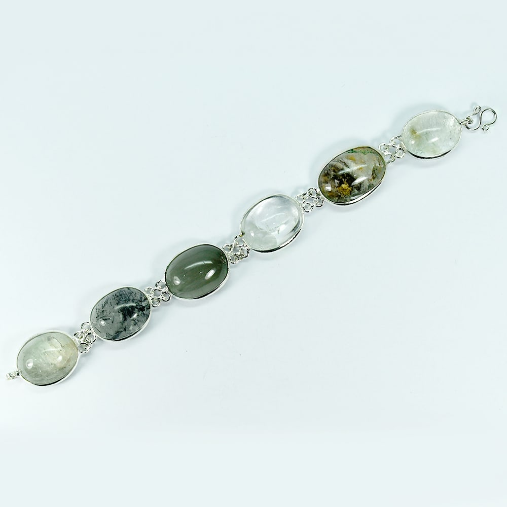 Natural Moss Quartz 925 Sterling Silver Bangle Jewelry Leangth 7 Inch.: Product ID: 203100410 Product Name: Natural Fine Jewelry Weight: 182.89 CT. Size: 7 Inch MM. Shape: Oval Cabochon Color: None Clarity:Semi - Transparent Luster: None Gems Origin: Thailand Treatment: U