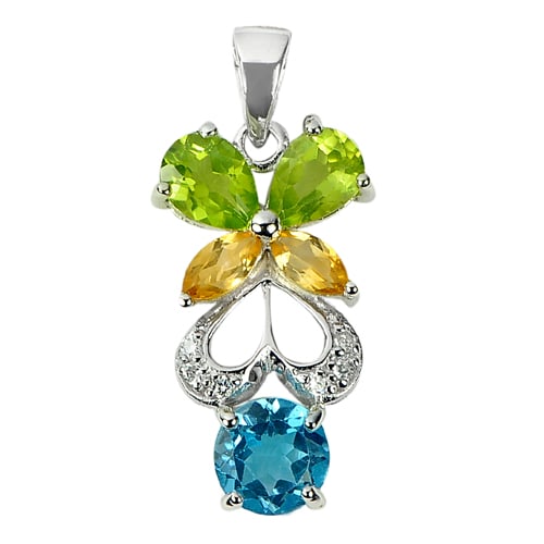 Natural Topaz Peridot Citrine Gemstone 925 Sterling Silver Pendant Jewelry 2.84 G.: Product ID: 281130105 / Product Type: 925 Sterling Silver Fine Jewelry / Jewelry Weight: 2.84 Grams. / Gemstones Color: Multi-Color / Metal: Solid Silver 92.5%. / Gemstone Detail: Round Swiss Blue Nat