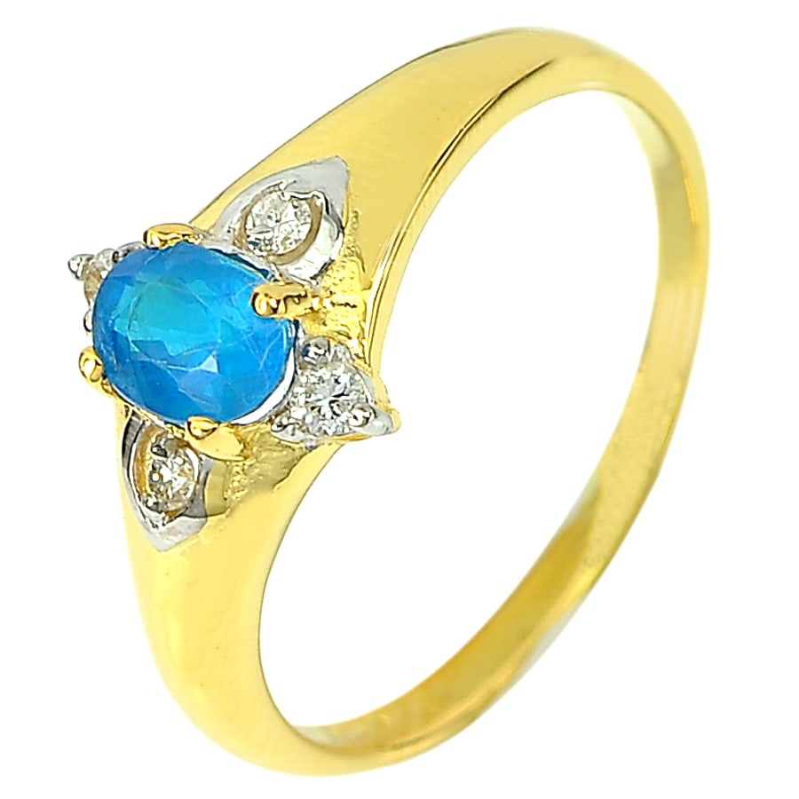 Natural Apatite 0.54 Ct. and Diamond 14K Yellow Gold Ring Jewelry 2.30 G. Size 6.5 (1 of 3)