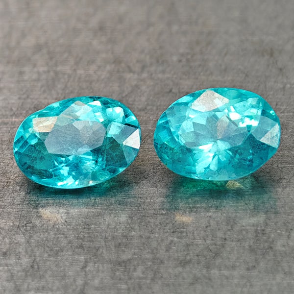 Natural Paraiba Color Neon Blue Apatite 1.74 Ct. 2 Pcs Oval Shape 6.8 x 5 Mm Gemstones From Tanzania (1 of 3)