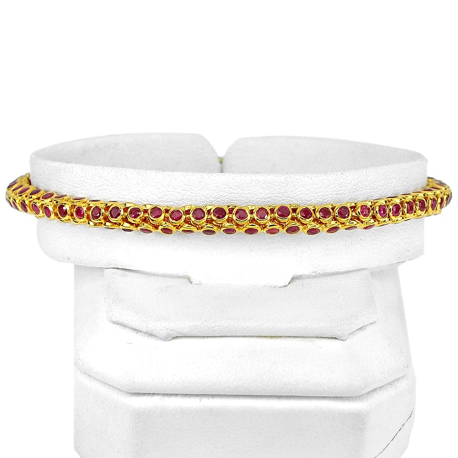 Natural Purplish Pink Myanmar Ruby 11.08 Ct. 18K Yellow Gold Bracelet Jewelry Length 6.5 Inch. (1 of 3)