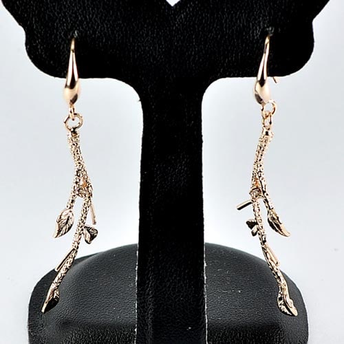 Real 70 Sterling Silver Rose Gold Plated Earrings Design Leaf Good 2.38 Grams (1 of 3)