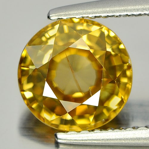 Natural Yellow Zircon 2.66 Ct. Round Shape 7.7 Mm. Gemstone From Cambodia: Product ID: 807729281 Product Name: Natural Zircon Weight: 2.66 CT. Size: 7.7 x 7.7 x 4.5 MM. Shape: Round Color: Yellow Clarity:SI Luster: Good Gems Origin: Cambodia Treatment: Heated Crystal Structu