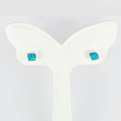 0.98 Grams Beautiful Blue Created Opal Real 925 Sterling Silver Stud Earrings (1 of 3)