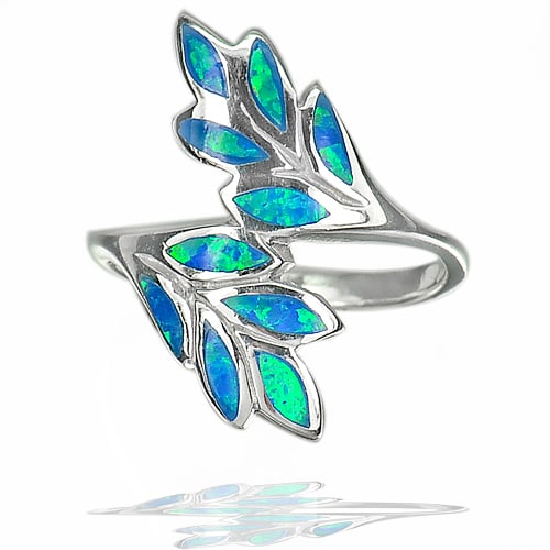 925 Sterling Silver Ring Jewelry Olive Design with Created Multi Color Blue Opal Size 7 (1 of 3)