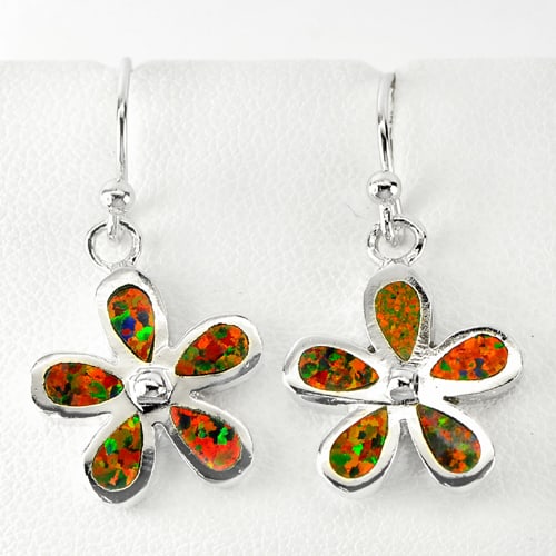 925 Sterling Silver Earrings Jewelry 4.56 G. Lovely Flower Design Multi Color Opal (1 of 3)