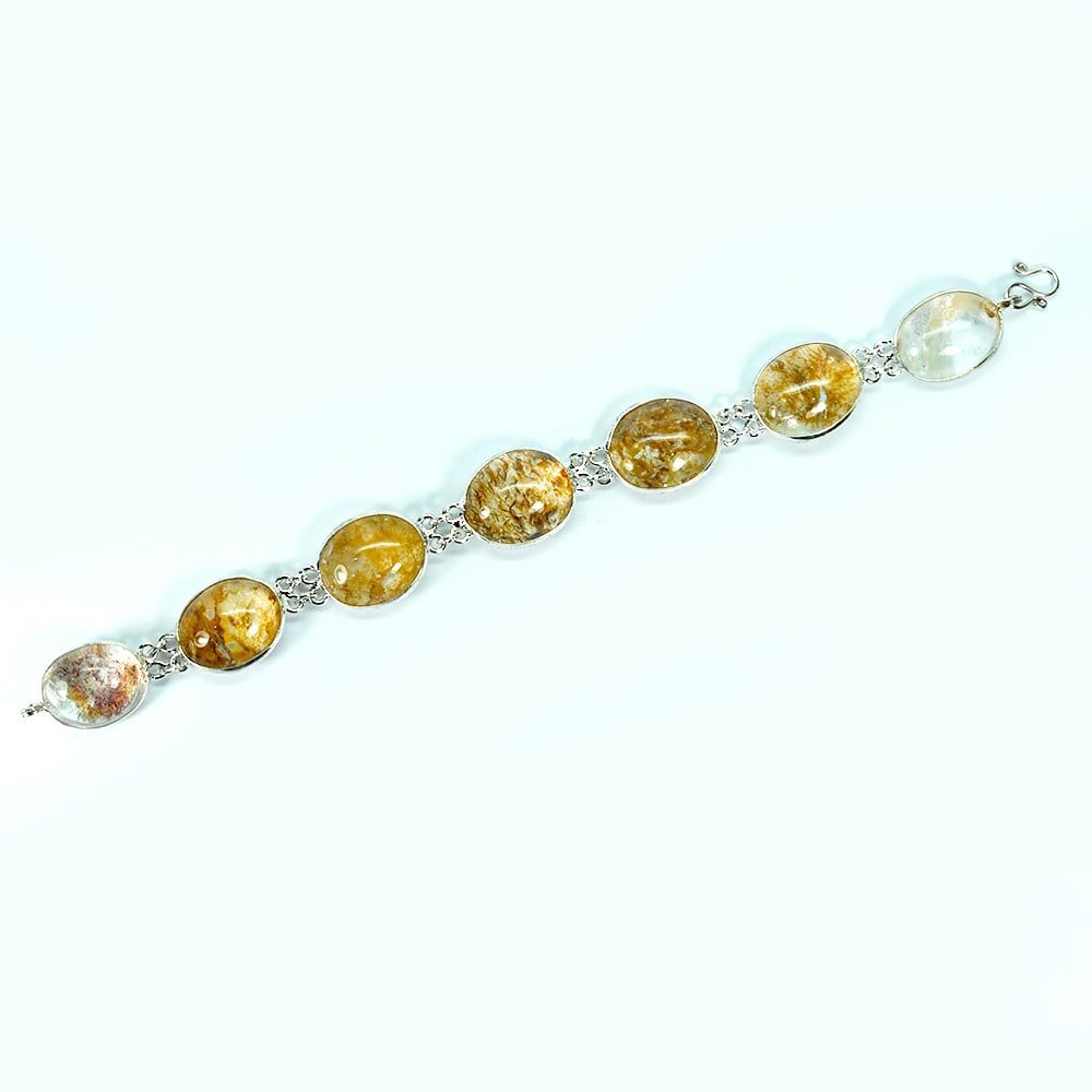 Natural White Brown Moss Quartz Real 925 Sterling Silver Jewelry Bangle: Product ID: 203100411 Product Name: Natural Fine Jewelry Weight: 175.15 CT. Size: 7 Inch MM. Shape: Oval Cabochon Color: multi Color brown Honey Clarity:Semi - Transparent Luster: None Gems Origin: Th