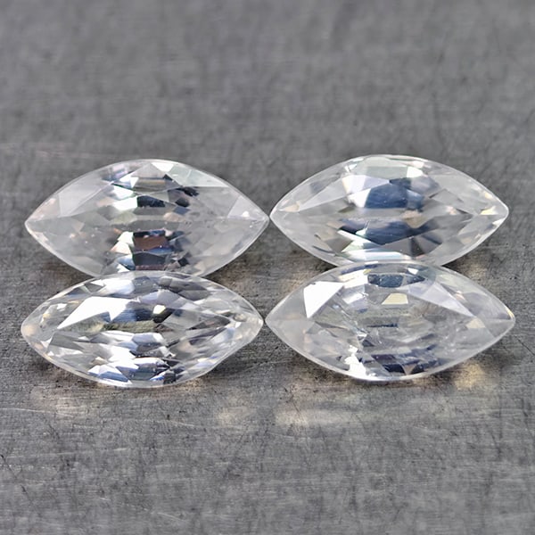Natural White Zircon 2.50 Ct. 4 Pcs. Marquise Shape 7.2 Mm Gemstones From Cambodia (1 of 3)