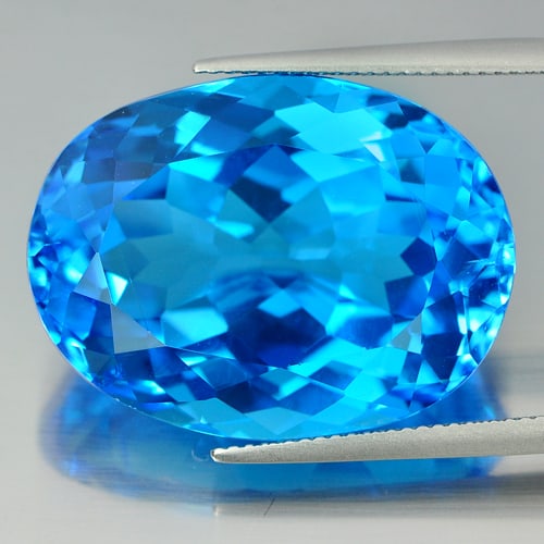 Natural Swiss Blue Topaz 55.53 Ct. VVS Oval Shape 27 x 19.8 Mm. Gemstone From Brazil (1 of 3)