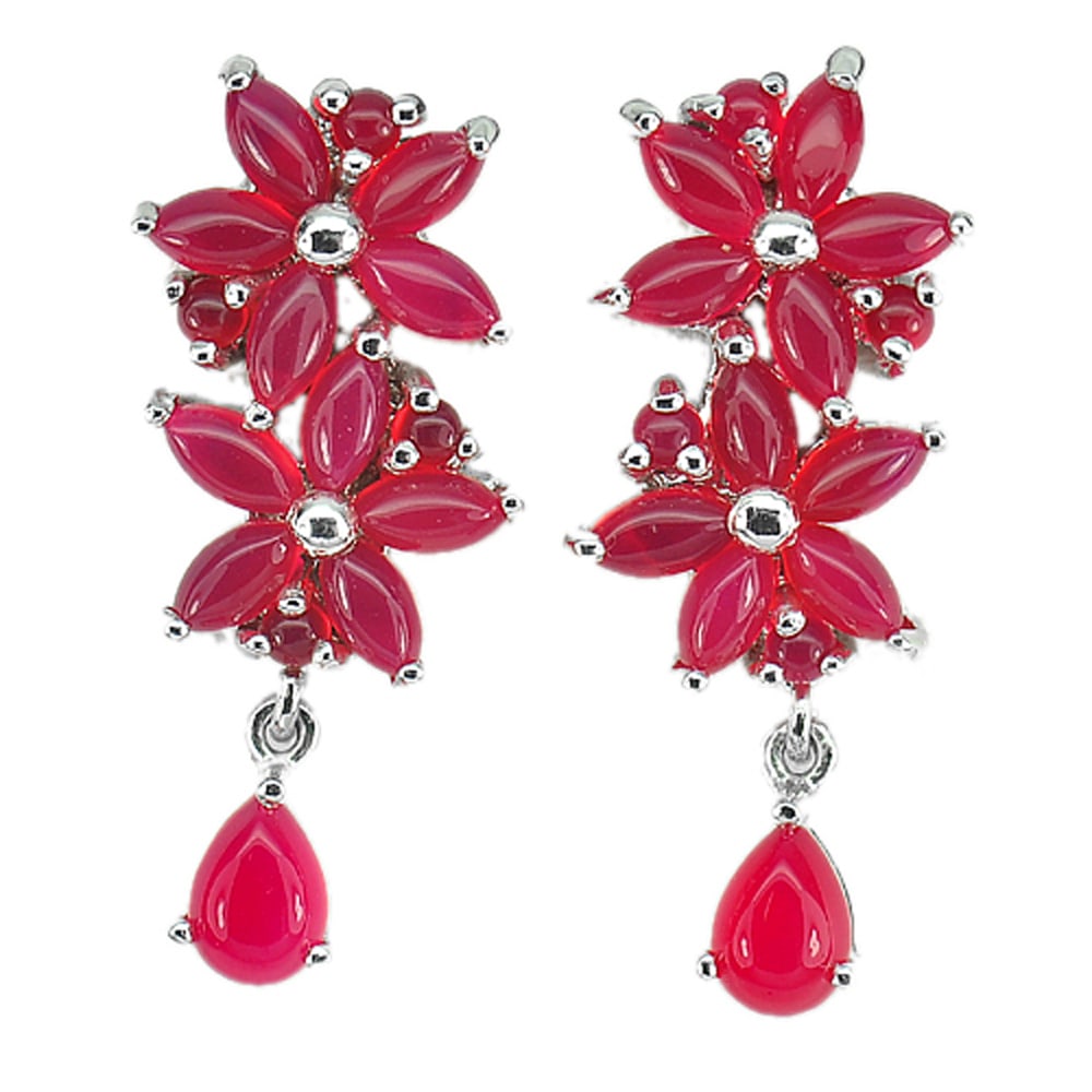 925 Sterling Silver Earrings Jewelry with Red Aventuring and CZ 8.14 Grams (1 of 3)
