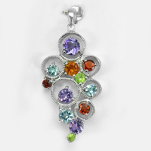 Natural Garnet Amethyst Topaz and Peridot 925 Sterling Silver Pendant Jewelry 6.49 G. (1 of 3)