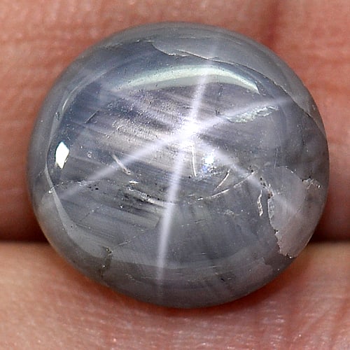 Natural Gray Star Sapphire 11.43 Ct. Oval Cabochon Shape 12.1 x 11.2 Mm. Gemstone From Thailand (1 of 3)