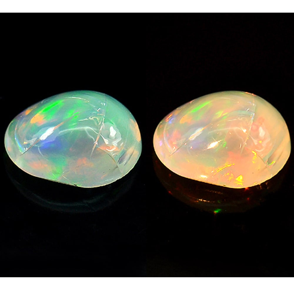 Natural Multi Color Opal 1.44 Ct. Oval Cabochon Shape 9 x 7.2 Mm. Gemstone Unheated: Product ID: 818727431 Product Name: Natural Opal Weight: 1.44 CT. Size: 9 x 7.2 x 4.8 MM. Shape: Oval Cabochon Color: Multi-Color Clarity:Semi - Transparent Luster: Good Gems Origin: Ethiopia Treatmen