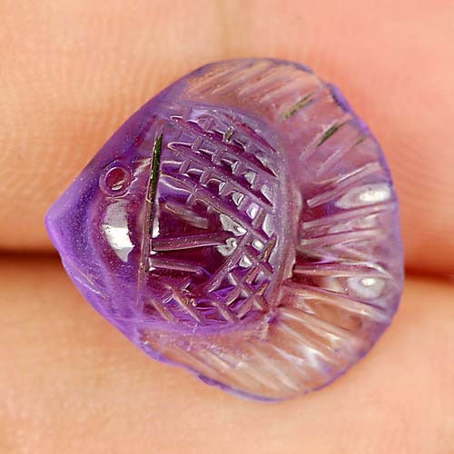 Purple Amethyst 6.57 Ct. Fish Carving 15.6 x 14.8 Mm. Natural Gemstone Unheated From Brazil (1 of 3)
