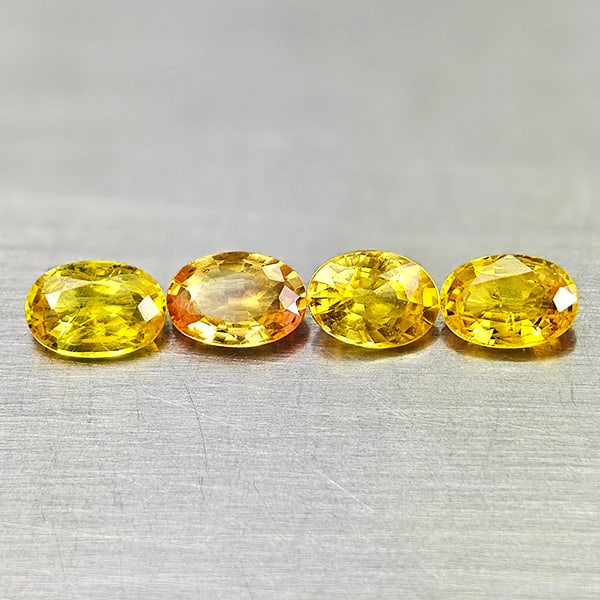 Natural Yellow Sapphire 2.29 Ct. 4 Pcs Oval Shape 6.1 x 4.3 x 2.2 Mm Gemstones From Thailand: Product ID: 806161968 Product Name: Natural Yellow Sapphire Weight: 2.29 CT. Size: 6.1 x 4.3 x 2.2 MM. Shape: Oval Shape Color: Yellow Clarity:VSI Luster: Good Gems Origin: Thailand Treatment: Heated 