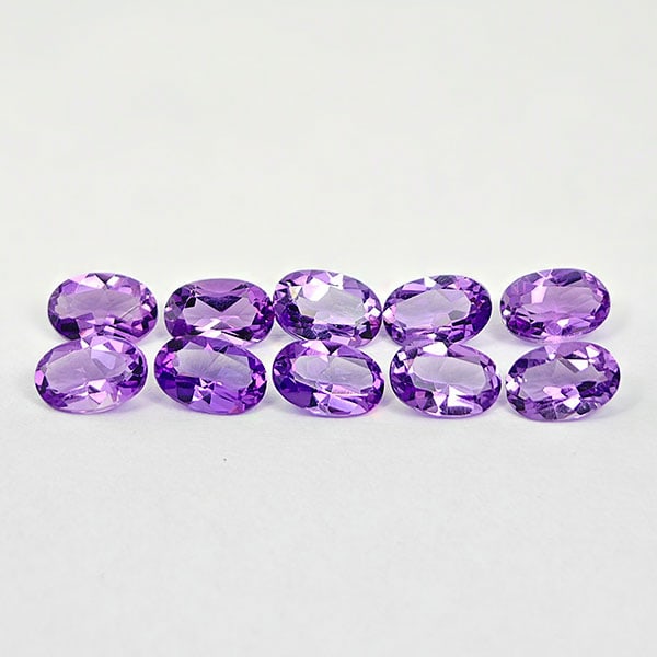 Natural Purple Amethyst 4.16 Ct. 10 Pcs. Oval Shape 6.1 x 4.2 Mm. Gemstones From Brazil: Product ID: 800325262 Product Name: Natural Amethyst Weight: 4.16 CT. Size: 6.1 x 4.2 x 3.2 MM. Shape: Oval Color: Purple Clarity:VSI Luster: Good Gems Origin: Brazil Treatment: Unheated Crystal Struc