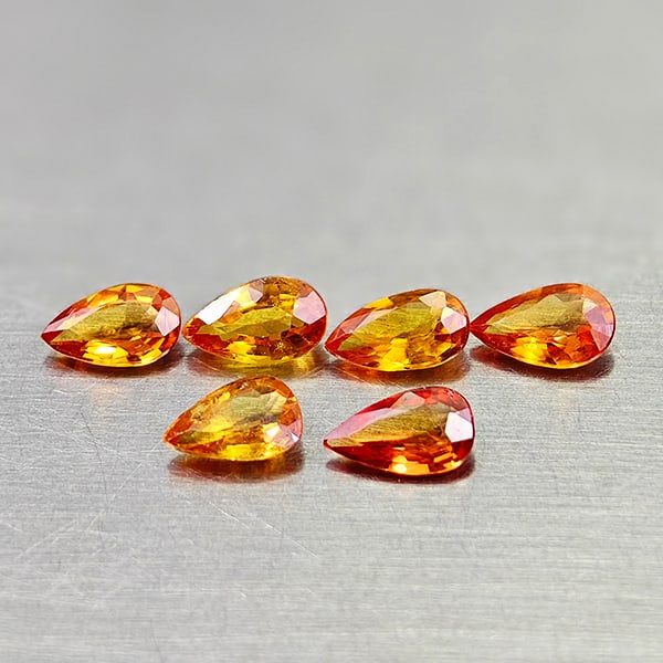 Natural Orange Yellow Songea Sapphire 1.27 Ct. 6 Pcs Pear Shape 5.3 Mm Gemstones From Tanzania (1 of 3)