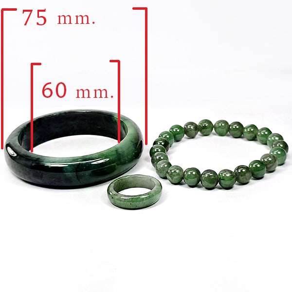 Natural Green Jade 550.00Ct. Bangle Round Cabochon And Ring Set 3 Pcs Gemstone From Burma (1 of 3)