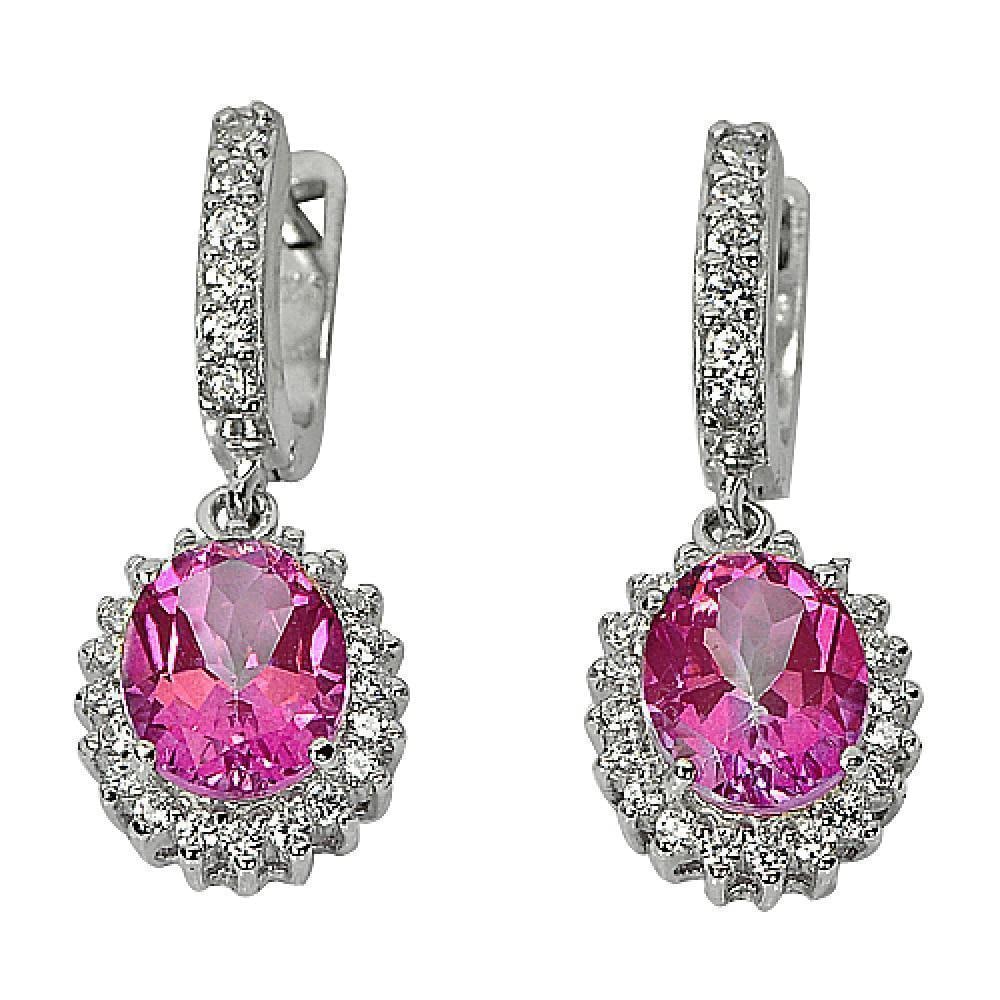 Natural Gemstone Pink Topaz 925 Sterling Silver Earrings Jewelry 6.92 G. (1 of 3)