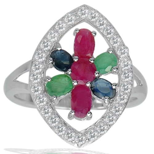Natural Ruby Sapphire Emerald 4.76 G. 925 Sterling Silver Ring Jewelry Size 8.5 (1 of 3)