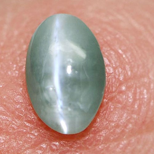 Natural Green Alexandrite Cats Eye 0.46 Ct. Oval Cabochon Shape 6 x 3.9 Mm. Gemstone From Russia (1 of 3)