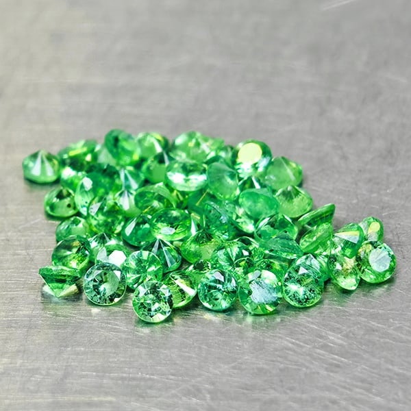 Natural Green Tsavorite Garnet 1.20 Ct. 59 Pcs Round Diamond Cut 1.6 Mm Gemstones From Tanzania: Product ID: 802936504 Product Name: Natural Tsavorite Weight: 1.20 CT. Size: 1.6 x 1.6 x 1.4 MM. Shape: Round Diamond Cut Color: Green Clarity:VSI Luster: Very Good Gems Origin: Tanzania Treatment: Un