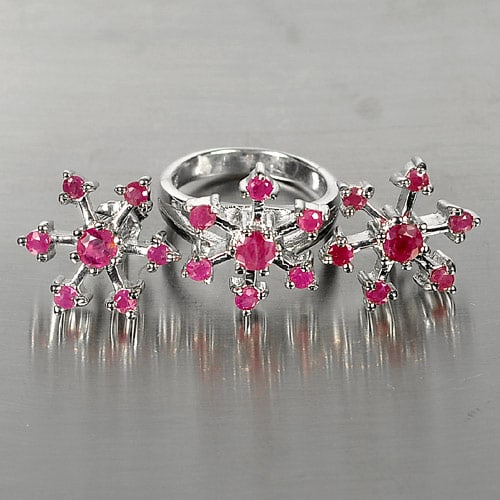Natural Pink Ruby 925 Sterling Silver Jewelry Sets Ring Size 6 And Earrings 10.69 G. (1 of 3)