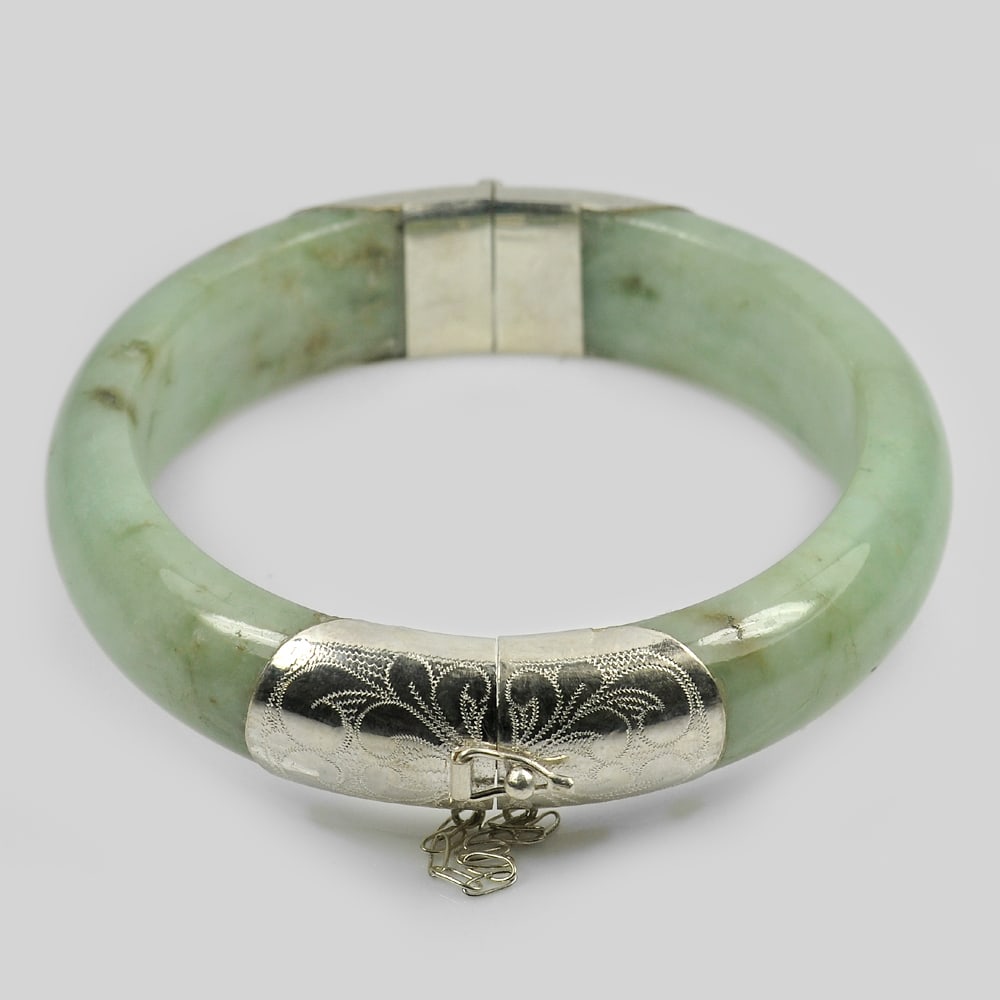 Natural Green Jade Bangle 447.83 Ct. with Silver Size 65 Mm. Gemstone (1 of 3)